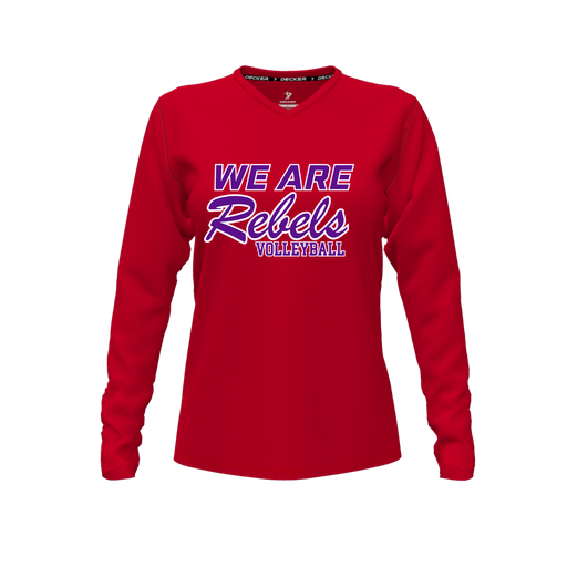 [FTLVCFRD-FYXS-LOGO1] Decker Comfort T-Shirt (Female Youth XS, Red, V Neck, Logo 1, Long Sleeve)