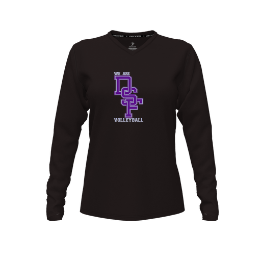 [CUS-DFW-TEES-CMF-VNK-LSL-BLK-FYXS-LOGO3] Decker Comfort T-Shirt (Female Youth XS, Black, V Neck, Logo 3, Long Sleeve)