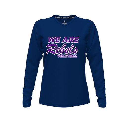[CUS-DFW-TEES-CMF-VNK-LSL-NVY-FYXS-LOGO1] Comfort T-Shirt (Female Youth XS, Navy, V Neck, Logo 1, Long Sleeve)