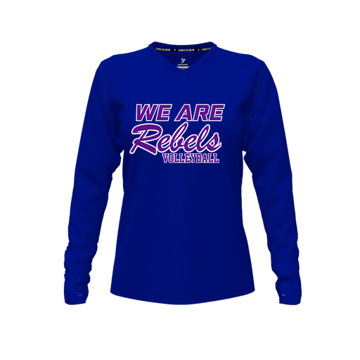 [CUS-DFW-TEES-CMF-VNK-LSL-RYL-FYXS-LOGO1] Decker Comfort T-Shirt (Female Youth XS, Royal, V Neck, Logo 1, Long Sleeve)