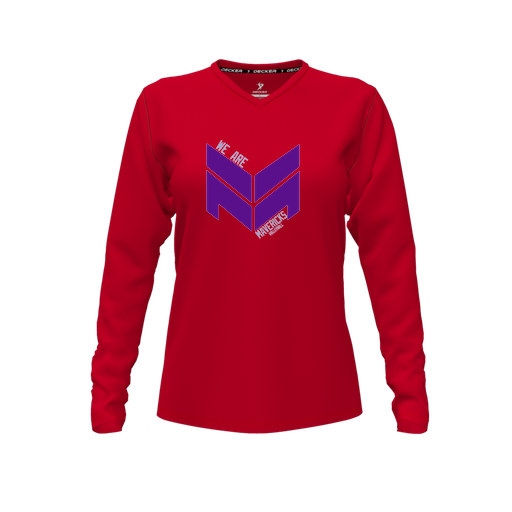 [CUS-DFW-TEES-CMF-VNK-LSL-RED-FYXS-LOGO2] Comfort T-Shirt (Female Youth XS, Red, V Neck, Logo 2, Long Sleeve)