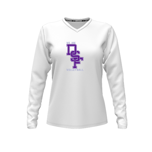 [CUS-DFW-TEES-PER-VNK-LSL-WHT-FYXS-LOGO3] Performance T-Shirt (Female Youth XS, White, V Neck, Logo 3, Long Sleeve)