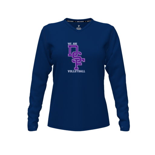 [CUS-DFW-TEES-PER-VNK-LSL-NVY-FYXS-LOGO3] Performance T-Shirt (Female Youth XS, Navy, V Neck, Logo 3, Long Sleeve)
