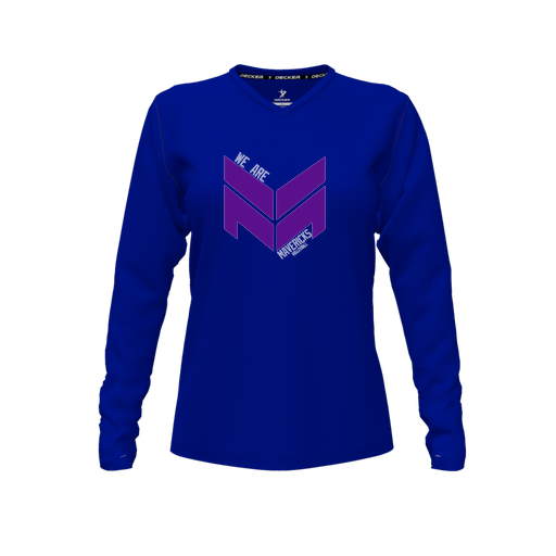 [CUS-DFW-TEES-PER-VNK-LSL-RYL-FYXS-LOGO2] Performance T-Shirt (Female Youth XS, Royal, V Neck, Logo 2, Long Sleeve)