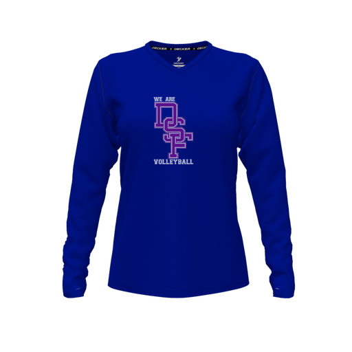 [CUS-DFW-TEES-PER-VNK-LSL-RYL-FYXS-LOGO3] Performance T-Shirt (Female Youth XS, Royal, V Neck, Logo 3, Long Sleeve)