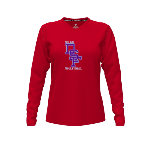 [CUS-DFW-TEES-PER-VNK-LSL-RED-FYXS-LOGO3] Performance T-Shirt (Female Youth XS, Red, V Neck, Logo 3, Long Sleeve)