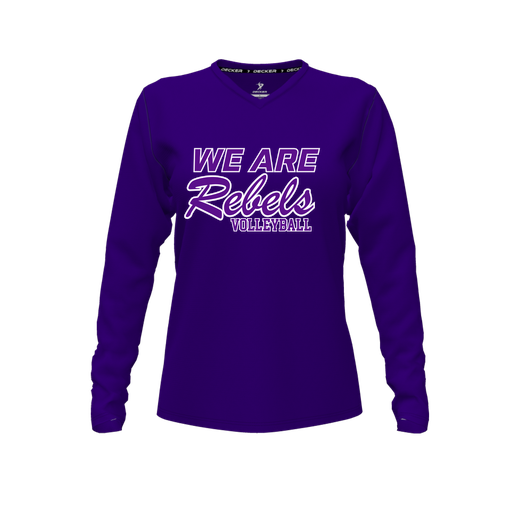 [FTLVPTPP-FYXS-LOGO1] Decker Performance T-Shirt (Female Youth XS, Purple, V Neck, Logo 1, Long Sleeve)