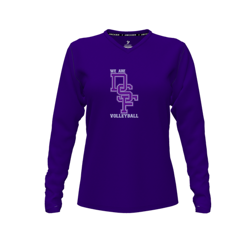 [FTLVPTPP-FYXS-LOGO3] Decker Performance T-Shirt (Female Youth XS, Purple, V Neck, Logo 3, Long Sleeve)